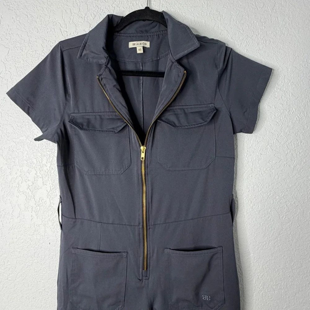 Albion City Jumpsuit Charcoal Grey Utility Boiler Suit‎ Short Sleeve XS